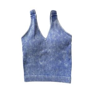 Zenana Blue Washed Cropped Brami With Removable Pads